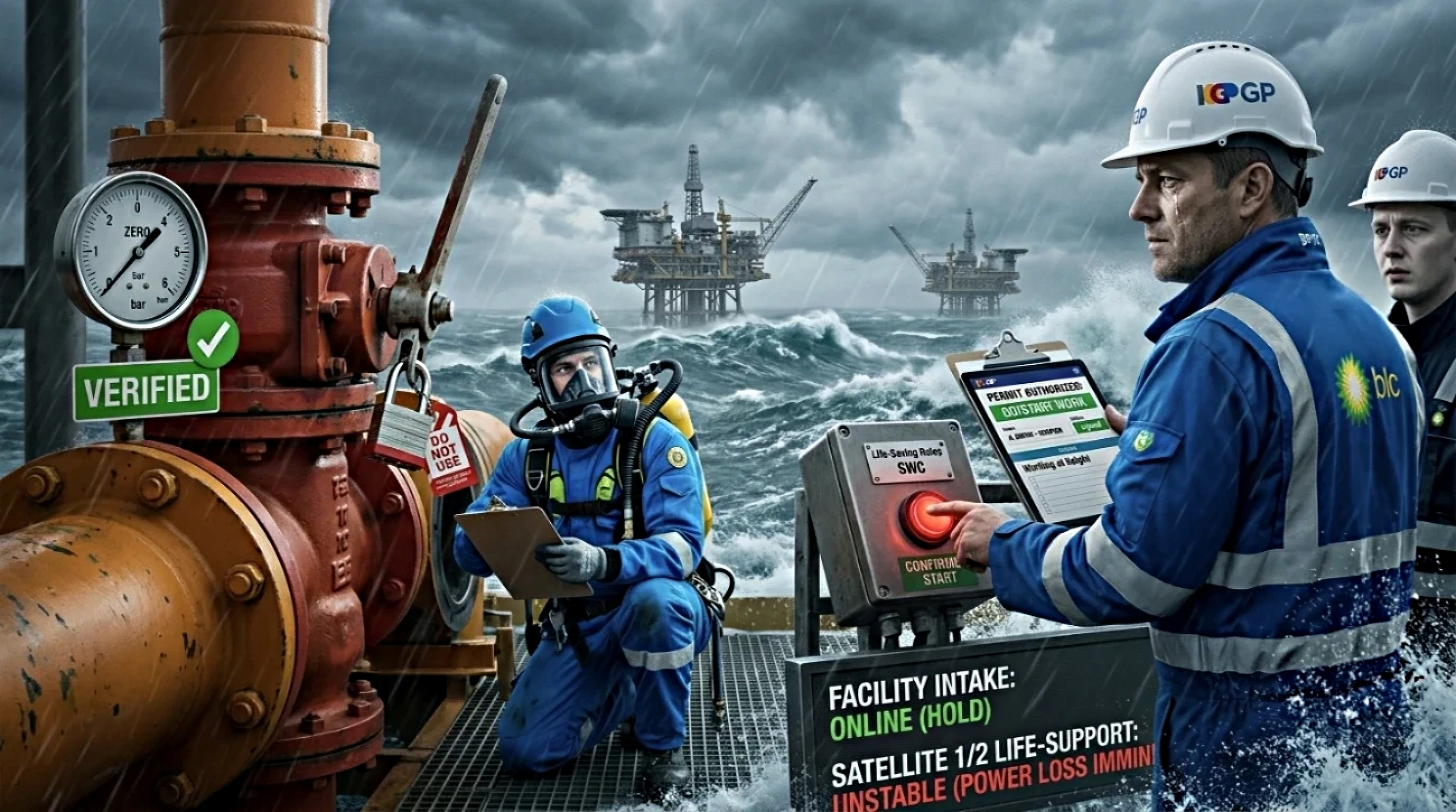 Offshore diving and operations team facing a conflict between an unverified isolation and an approaching facility shutdown